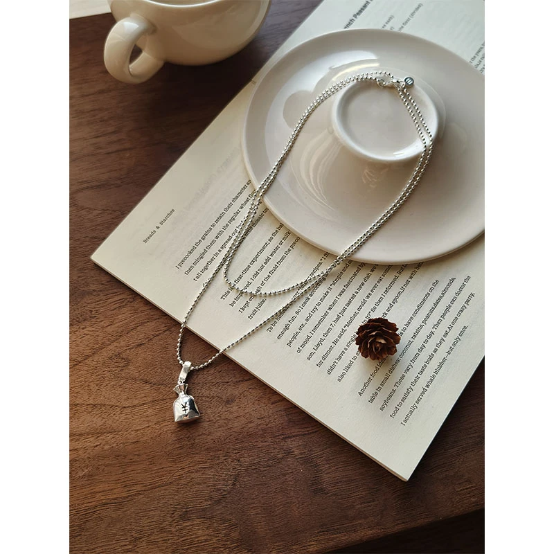 铜合金项链 钱袋子项链 简约百搭可拆卸吊坠波仔素链锁骨/毛衣链