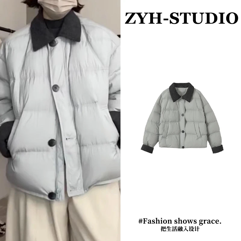 休闲风时尚保暖棉服女2025冬季新款宽松显瘦洋气减龄百搭翻领外套