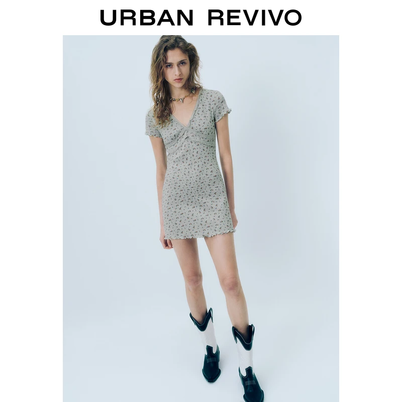 UR2025春季新款女度假风碎花拼接蕾丝超短款连衣裙UYL750019