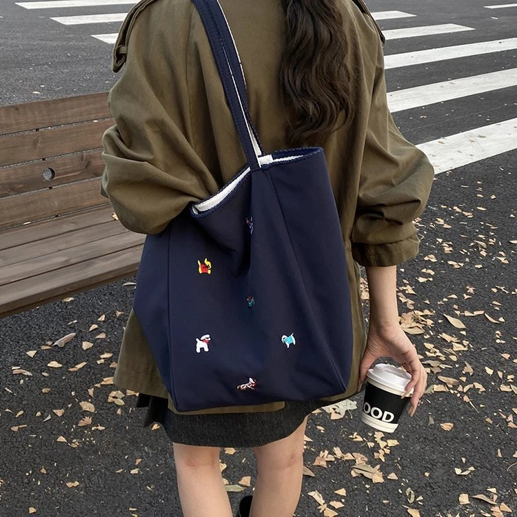 小众设计双面大容量韩版慵懒风条纹托特通勤旅行包（无挂件）8923