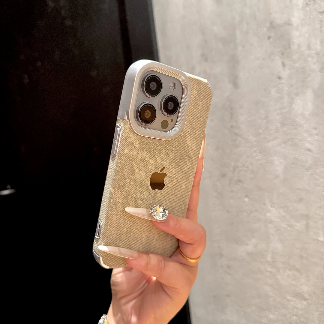 电镀牛仔纹潮酷适用iPhone16promax苹果15手机壳14简约款13创意12