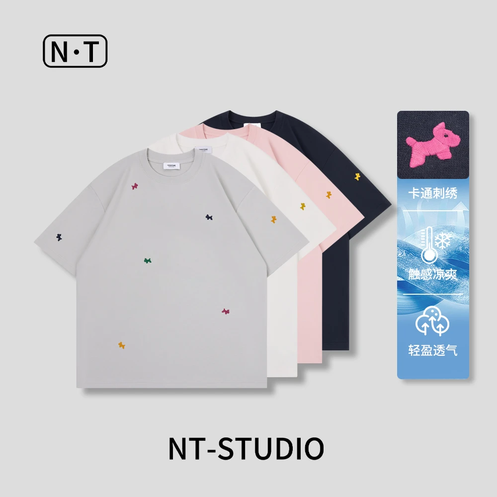 夏季重工贴布刺绣情侣款彩色小狗设计感T恤66766