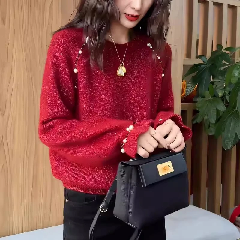 新年红色毛衣女士秋冬慵懒高级宽松内搭独特漂亮打底针织衫上衣