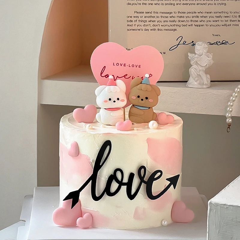 2.14情人节蛋糕装饰可爱修狗情侣摆件2025亚克力love爱心告白卡片