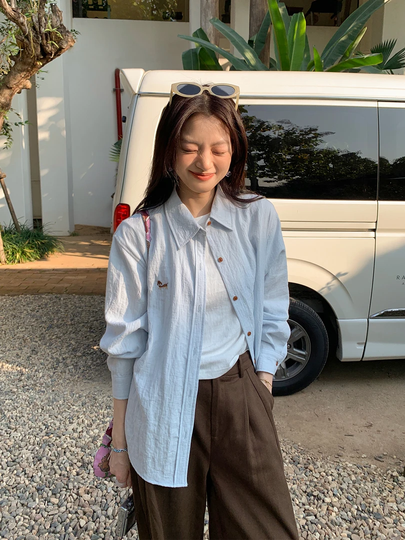 休闲小个子长袖防晒衬衫女夏季2025新款气质百搭刺绣衬衣显瘦上衣