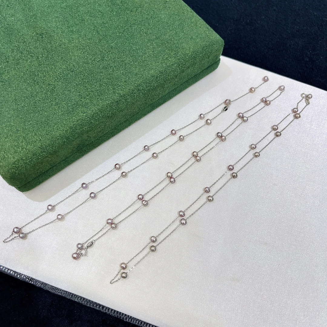 天然珍珠 淡水紫珠满天星项链 4-5MM S925银 多样性发一