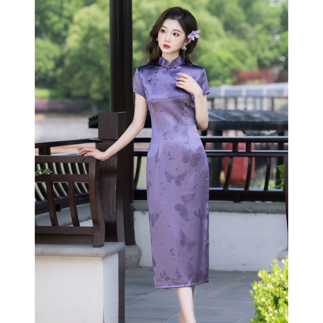 新中式绝美紫色旗袍2025巨好看夏季新款气质日常修身连衣裙年轻款
