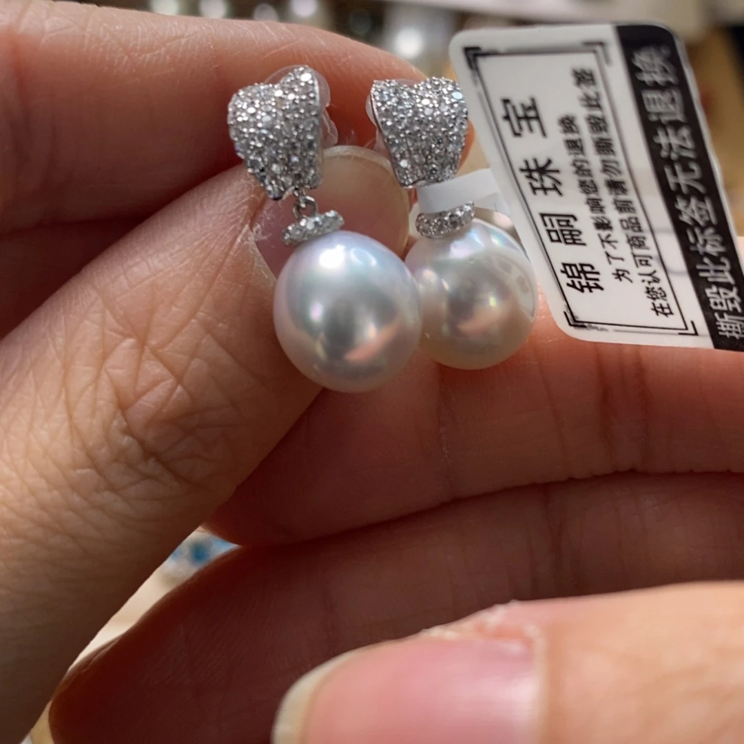 海水珍珠耳饰银S925镶嵌