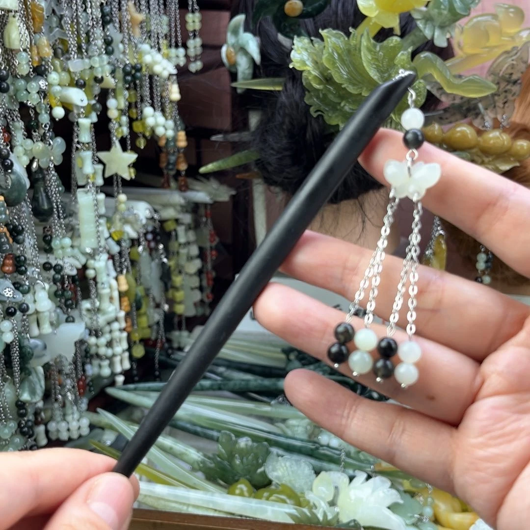 蛇纹石玉发饰未镶嵌默认微瑕岫玉发簪