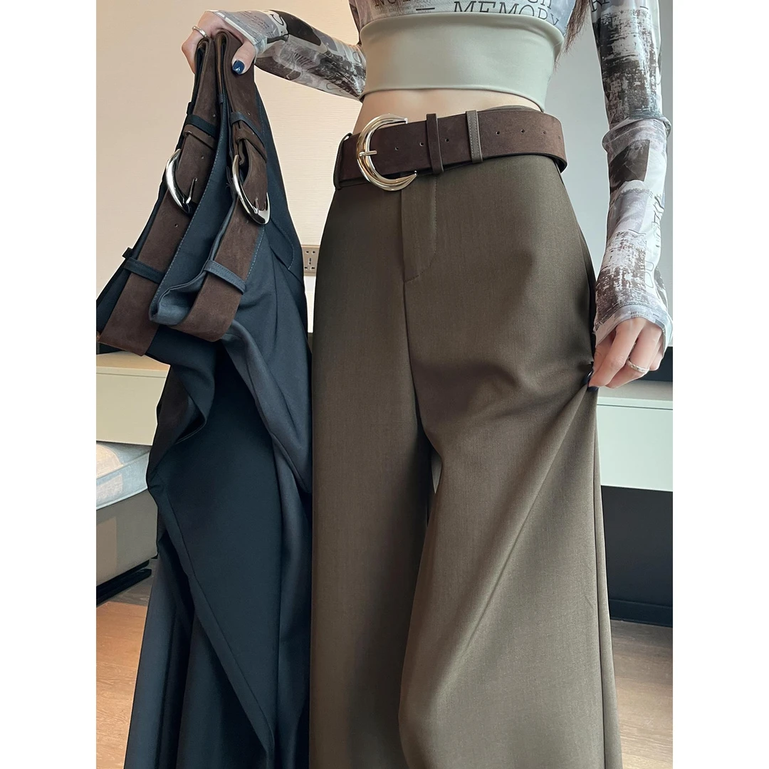 高级感复古气质西装裤女春秋新款高腰女士宽松低腰垂感阔腿西装裤