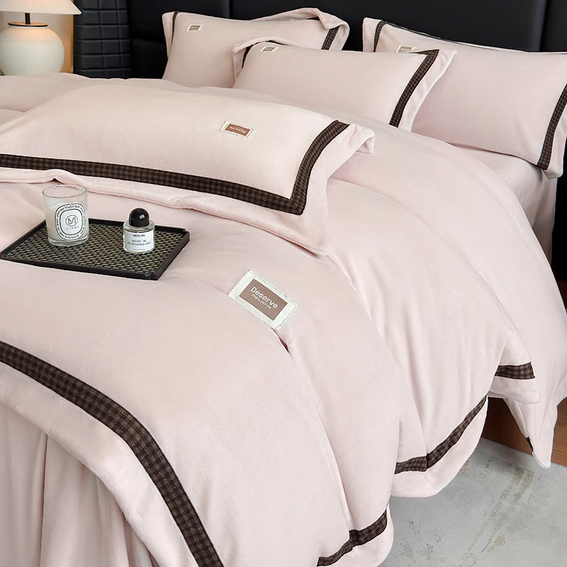 高端牛奶绒加厚被套四件套保暖冬季双面加绒珊瑚绒法兰绒床单床品