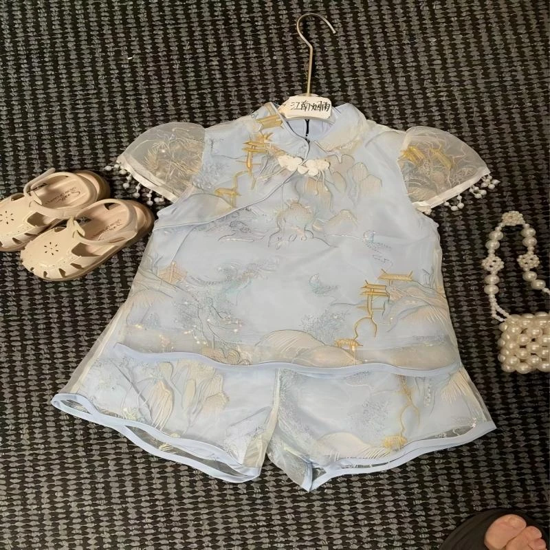【102】-女童学院风套装夏季2025新款儿童服装卡通两件套431
