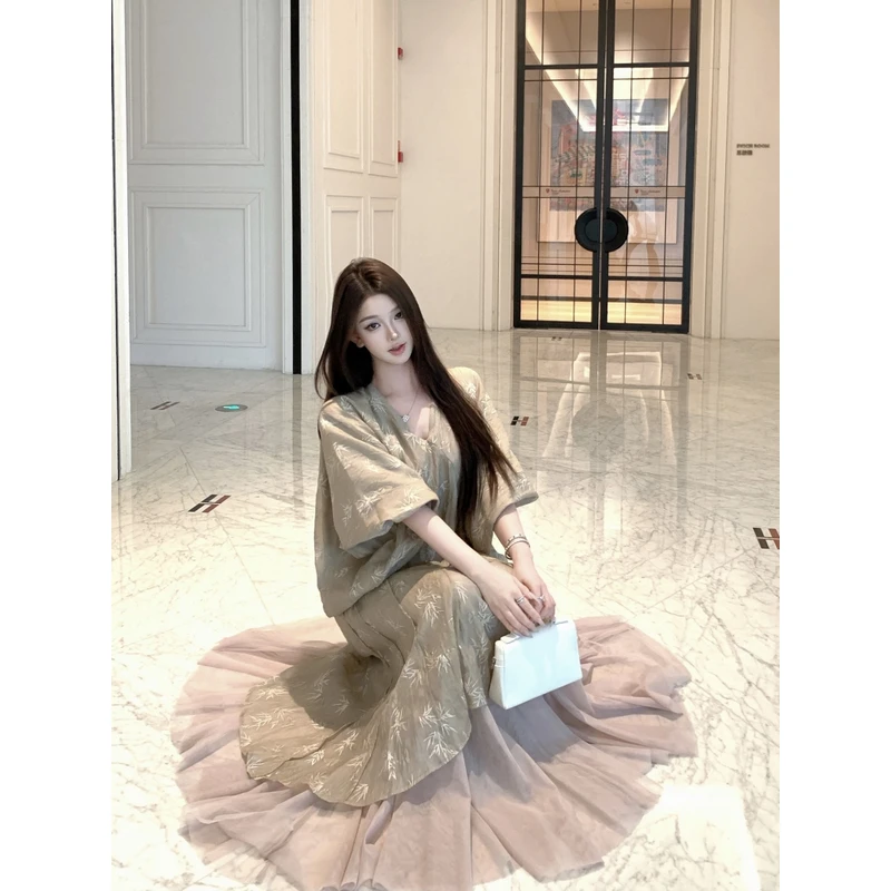 法式气质别致高级不撞款薄纱连衣裙新中式国风禅意风碎花包臀裙
