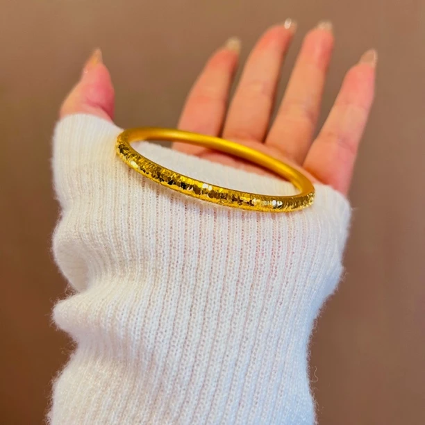 铜合金手镯 碎碎冰圆条闭口手镯碎冰冰爆款手镯强保色时尚百搭