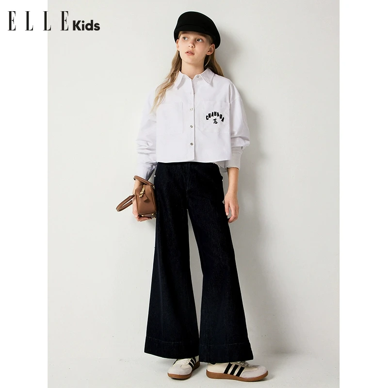 ELLE KIDS童装活性染微喇牛仔裤女童2025春季阔腿宽松休闲裤子S2