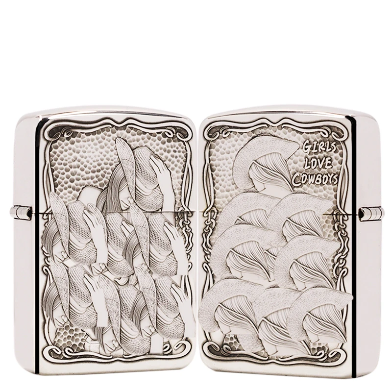 ZIPPO/之宝S925银盔甲机【双面牛仔女郎】 正品煤油打火机KF-DF