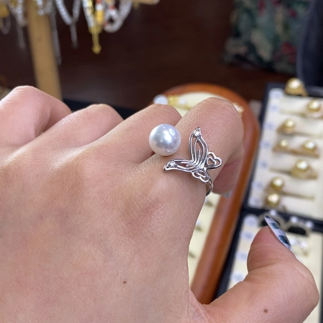 银S925镶嵌戒指淡水珍珠