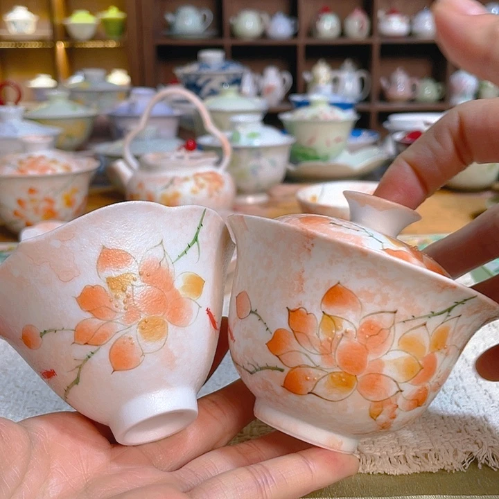 【闪购商品】雾粉玉兰福临盖碗➕斗笠杯