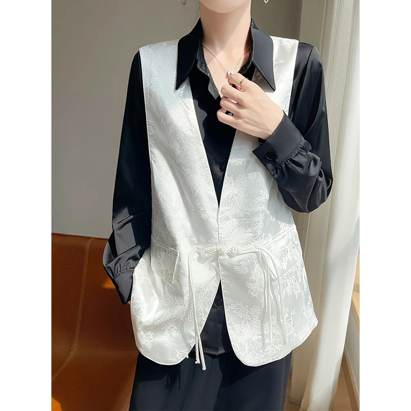 新中式提花盘扣马甲女款春秋复古中国风两面穿设计感小众无袖外套