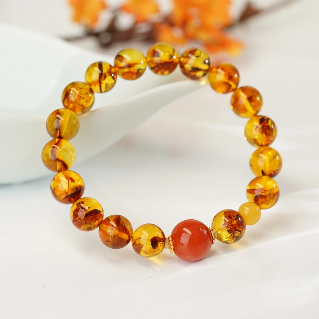 【小北好物】花珀DIY单圈圆珠手串QH32X190【多样性发一件】约9mm+