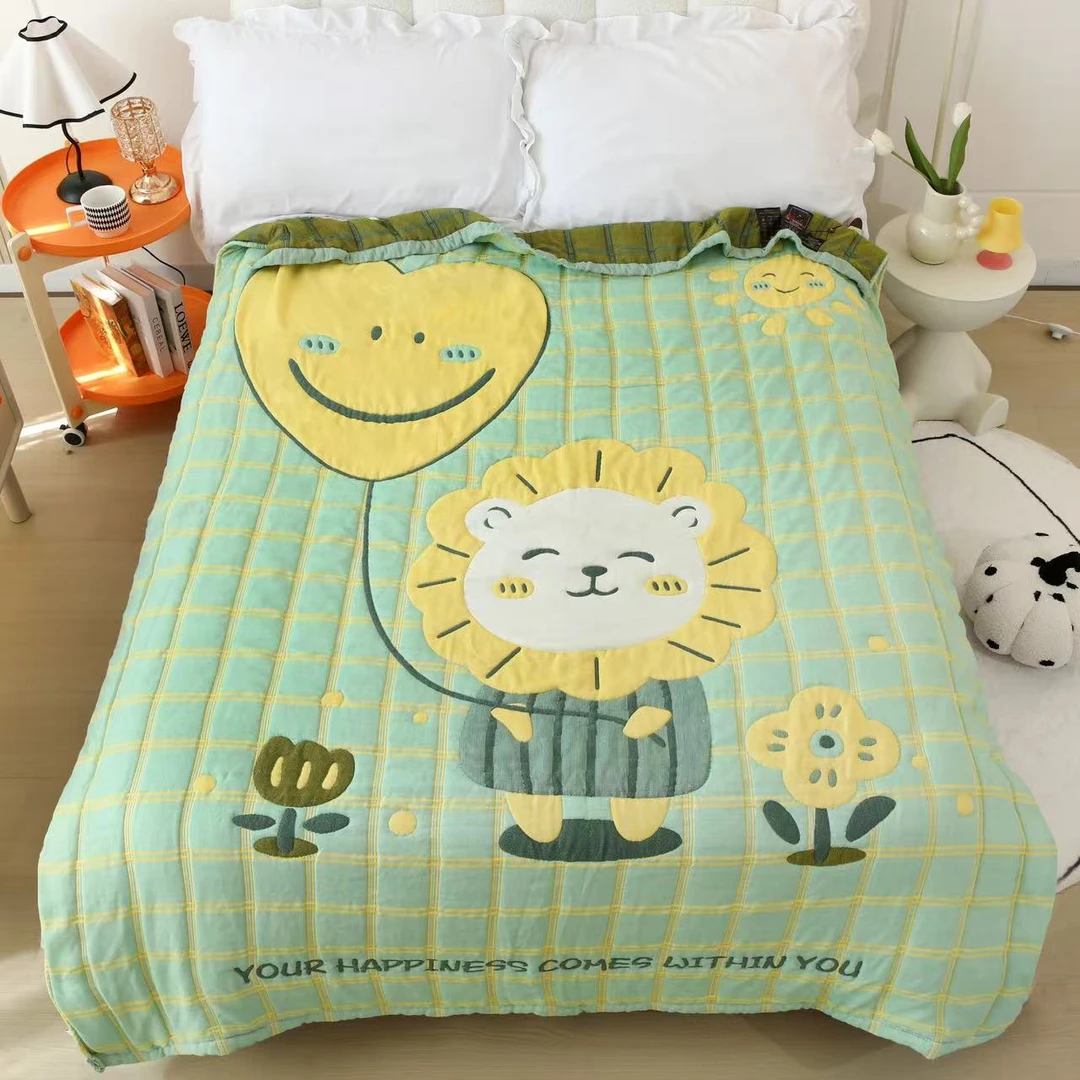 【静静-气球小狮】200*230  A类全棉纱布云朵泡芙被