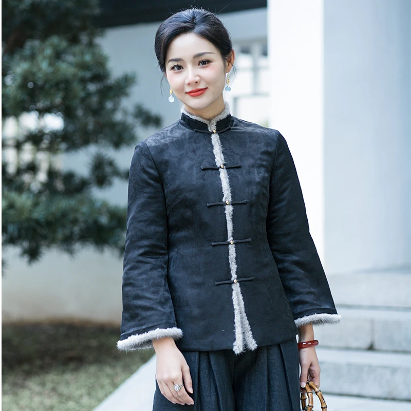 华族经典【 浮韵朝华】桑蚕丝香云纱夹棉加厚冬装显瘦棉服上衣