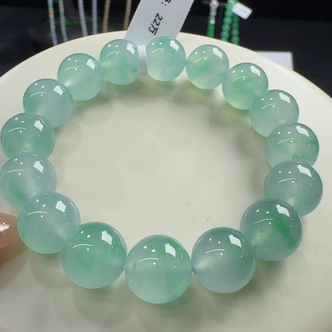 未镶嵌手串翡翠木纳高冰果冻飘金丝阳绿卡12.5mm