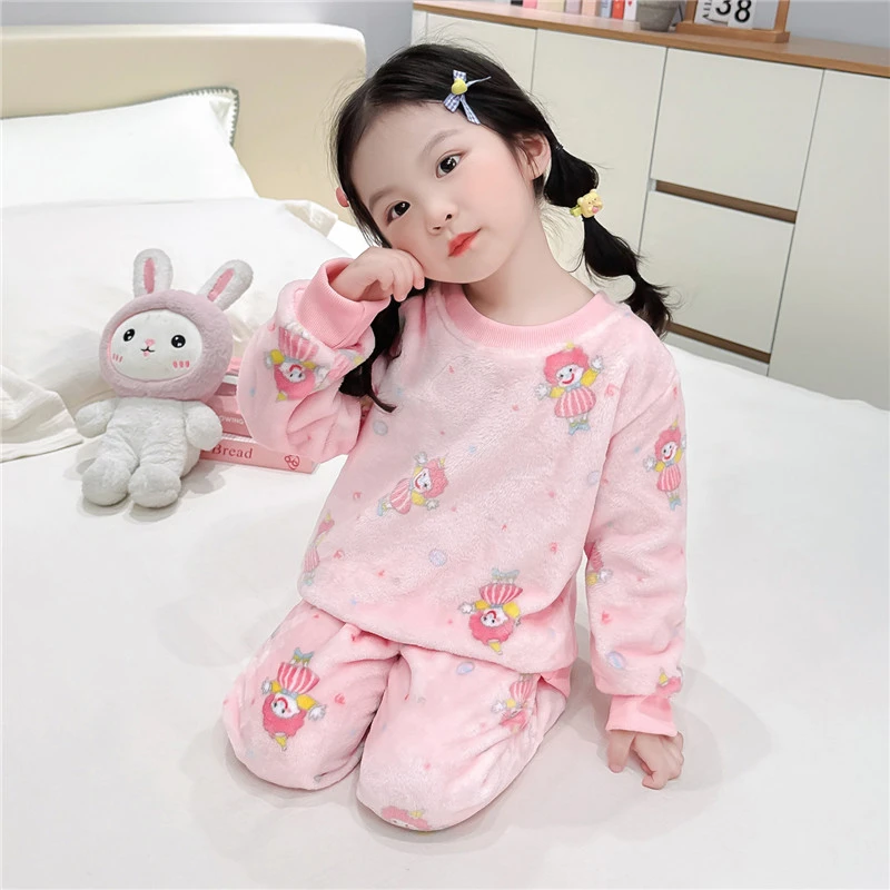 女童睡衣秋冬款2025新款法兰绒女孩宝宝冬季儿童法兰绒家居服套装