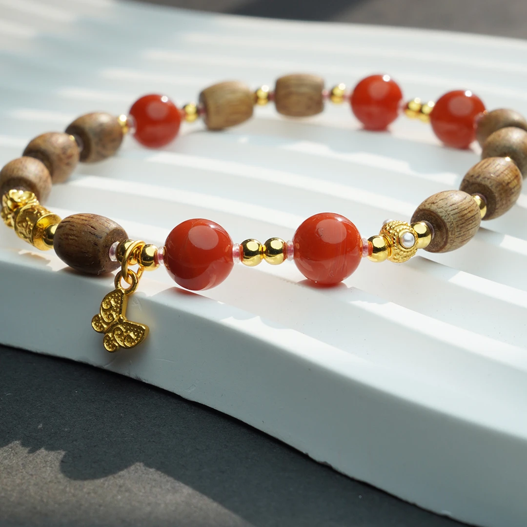 沉香【映情】川料南红辣椒红沉香国风手串【基地发货，一物一证】