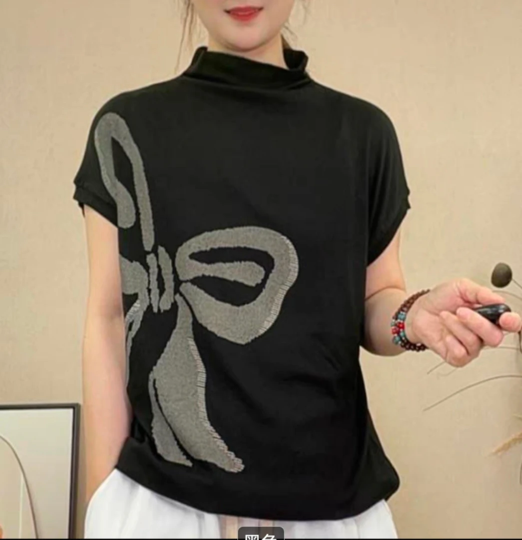 2025夏季新款蝴蝶结印花短袖25185