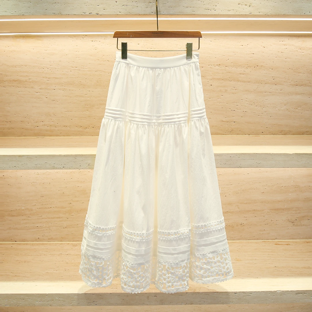 【安妮老板】MIUMEM优雅镂空中长裙度假风伞状女款半身裙夏LA7095