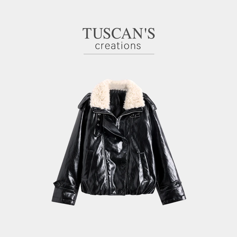 TUSCAN'S CREATIONS时尚百搭韩版宽松短款羽绒服毛领保暖翻领