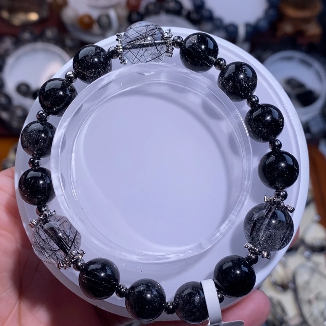 未镶嵌水晶手链黑发晶设计款10mm全透体满发蕾丝