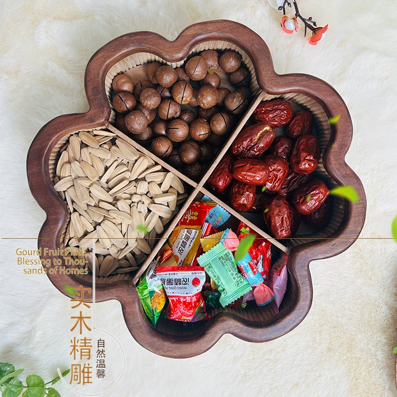 旋转实木竹片分格坚果瓜子糖果大容量护肤品收纳盒调料盘手工打造