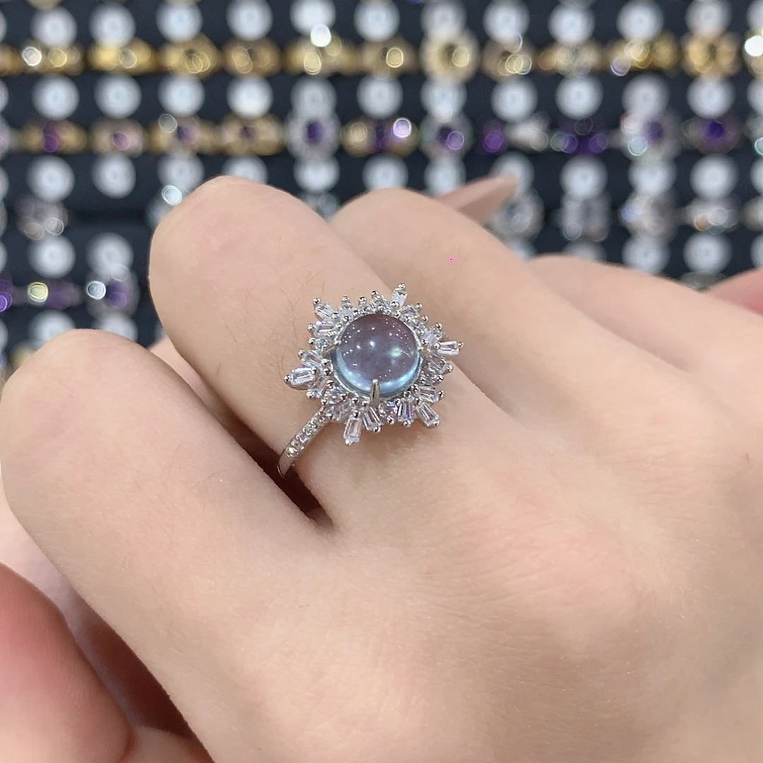 海蓝宝石戒圈银S925镶嵌A****）