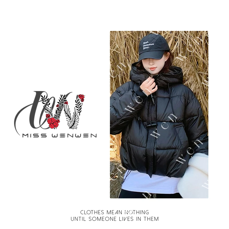 【文文专属】冬季新款时尚牛角扣连帽棉服休闲百搭宽松韩版小个子