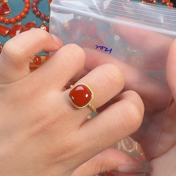 玉***心南红玛瑙银S925镶嵌戒指