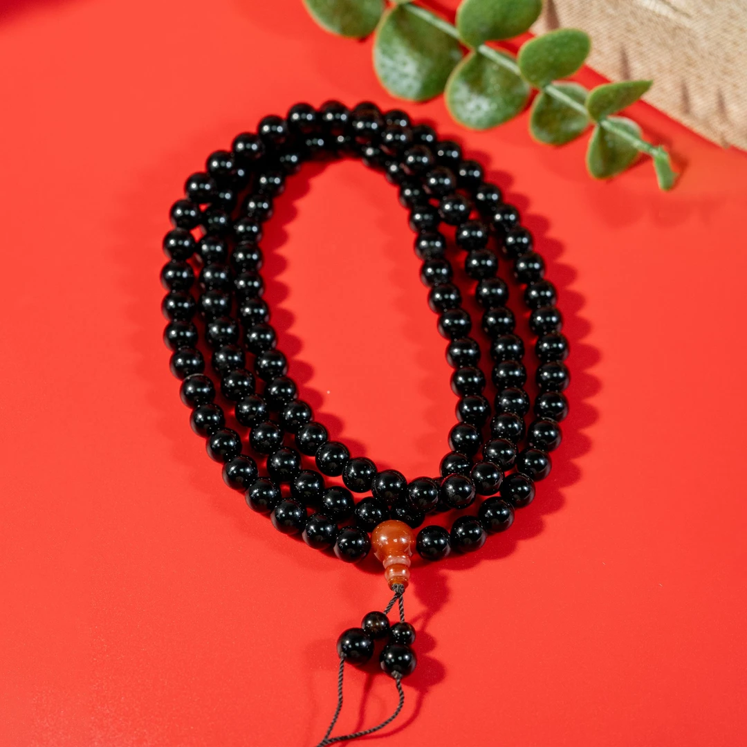 【巴基斯坦】50421-DXCP1 天然黑玛瑙长串108颗8mm79g