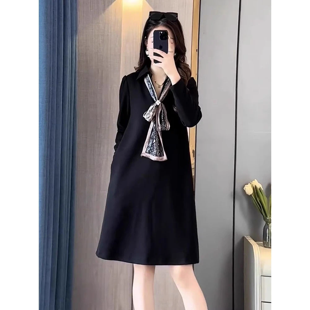 大码宽松时尚中长裙子胖MM春季新品遮肉显瘦百搭打底赫本连衣裙女