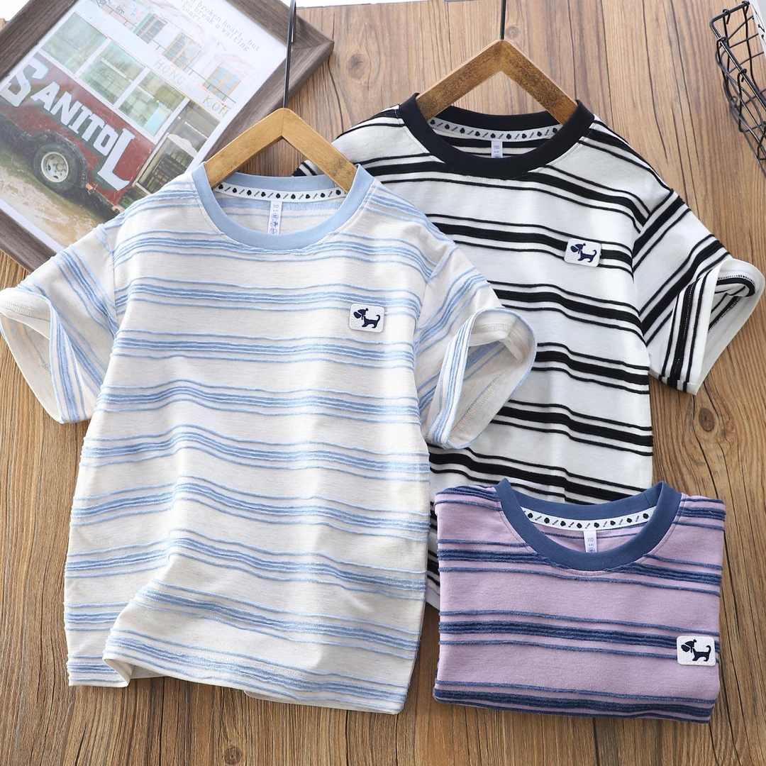 【百搭立体条纹】夏季儿童条纹中大童圆领休闲短袖T恤 5226
