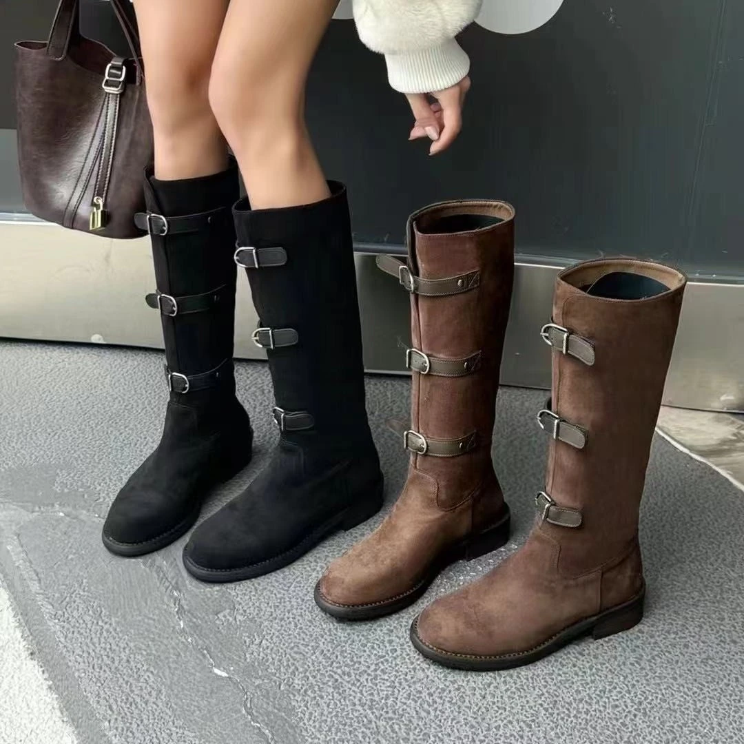 长筒靴秋冬新款复古时尚百搭显瘦不过膝长靴573-2(加绒)