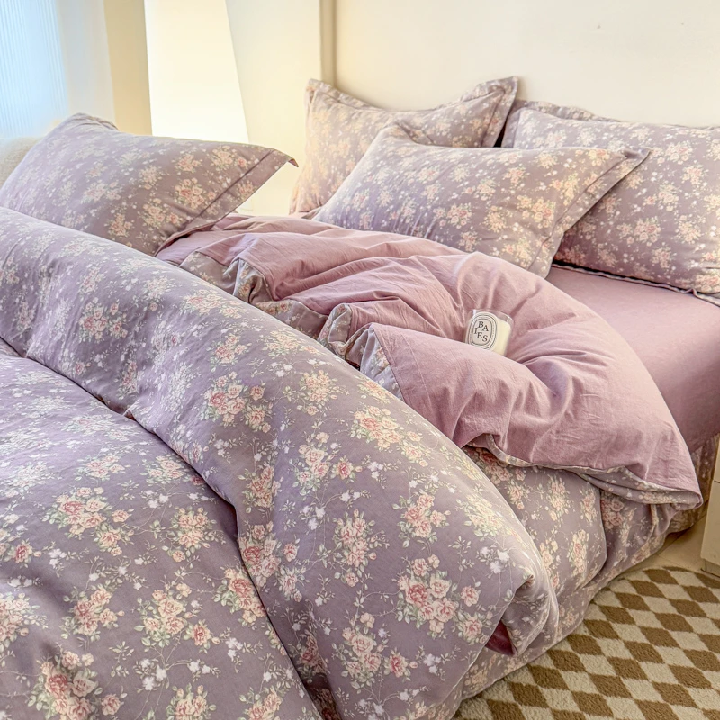 纯棉轻奢家纺床上用品素色简约加厚色织水洗棉双层纱全棉四件套