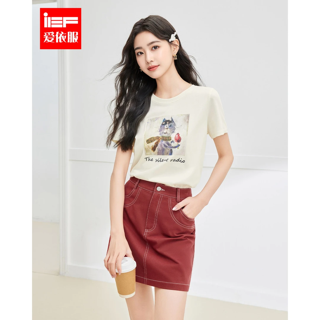IEF/爱依服套装2025夏季新款韩版印花休闲通勤风上下套裙流光风