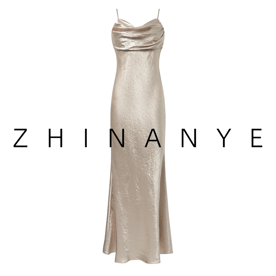 ZHINANYE叶栀南｜设计师款醋酸荡领礼服吊带连衣裙