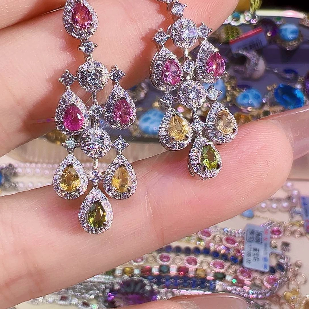 碧玺耳钉银S925镶嵌碧玺