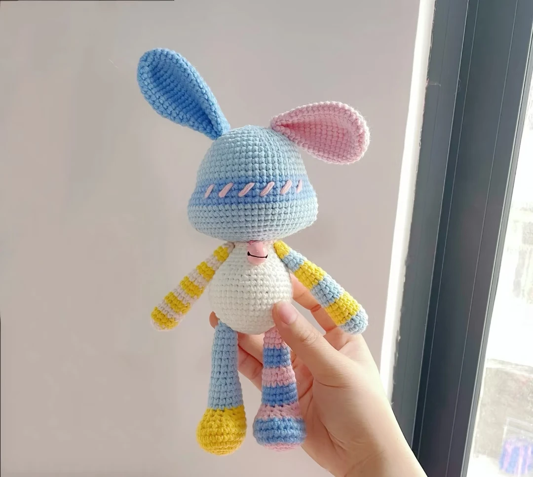 钩针撞色糖果色小兔子玩偶