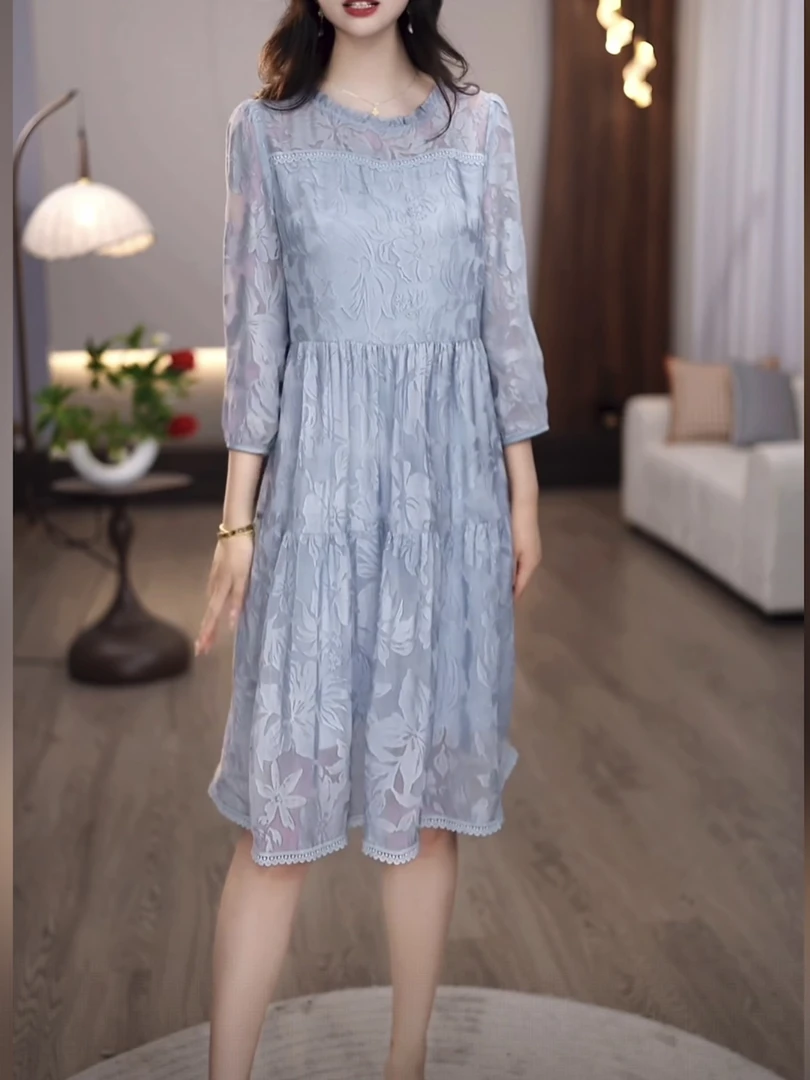 【连衣裙】2025秋款时尚显瘦修身气质清甜温柔清新浪漫中长款连衣裙