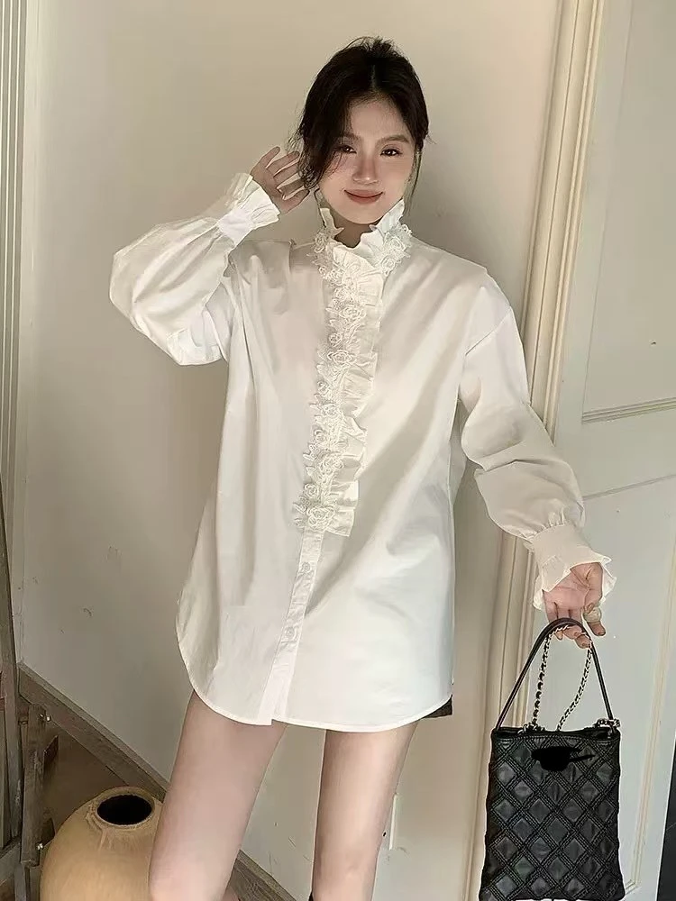 早秋新款名媛大衬衫气质长袖时尚立领