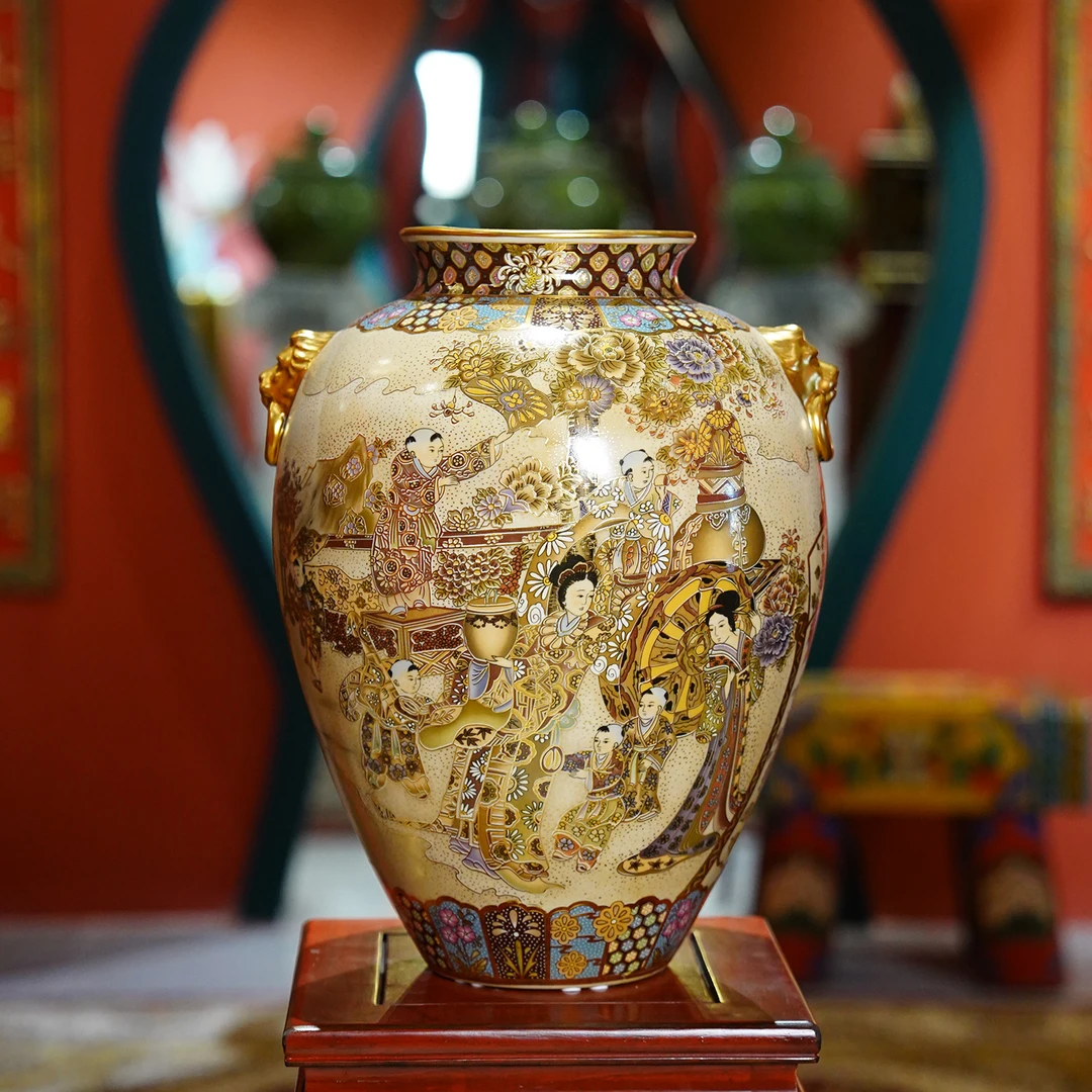 【本尼家】RC13瓷器陶瓷艺术装饰五彩描金花瓶插花装饰桌面摆件