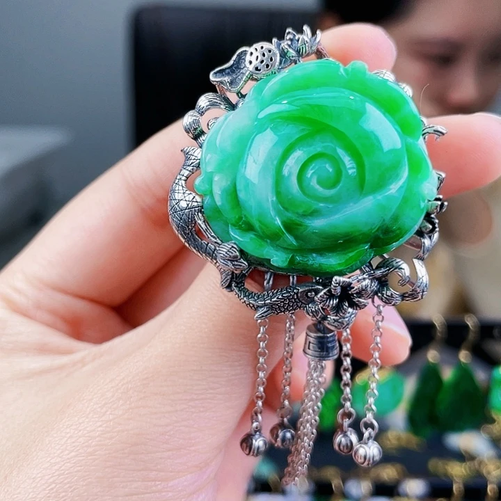 翡翠颈饰银S925镶嵌饰品